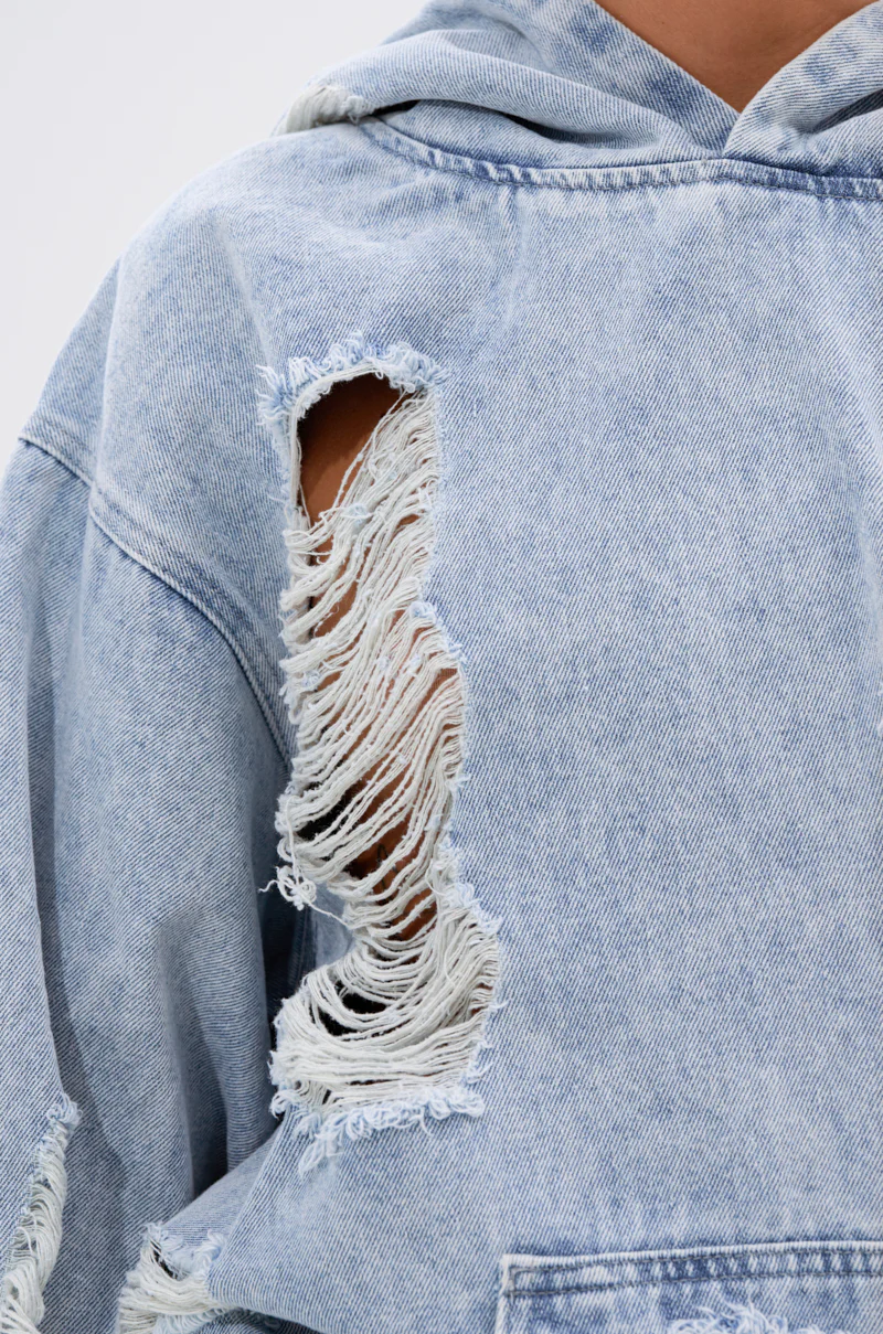TRINITY DISTRESSED DENIM HOODIE - Image 8