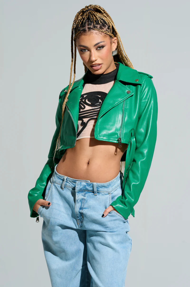 TRIO ESSENTIAL CROPPED MOTO IN GREEN - Image 2