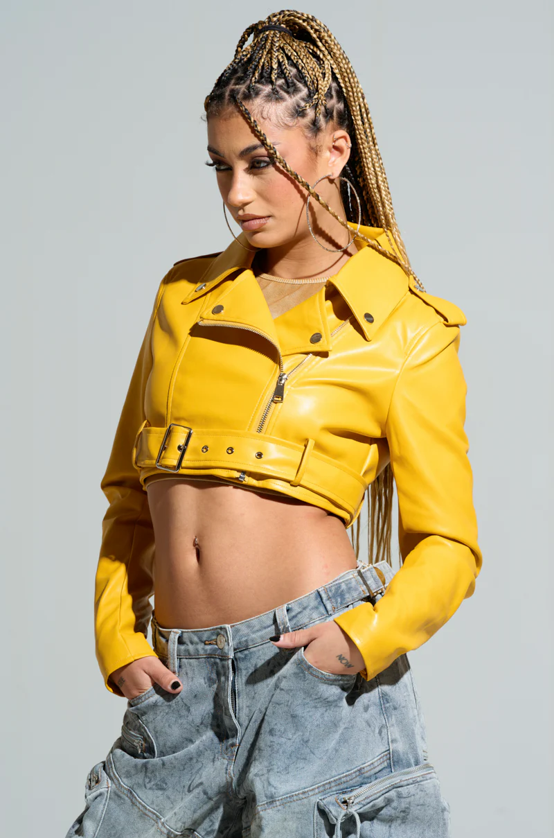 TRIO ESSENTIAL CROPPED MOTO IN YELLOW - Image 2