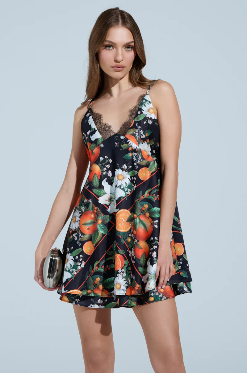 TROPICAL GETAWAY SATIN MINI DRESS
