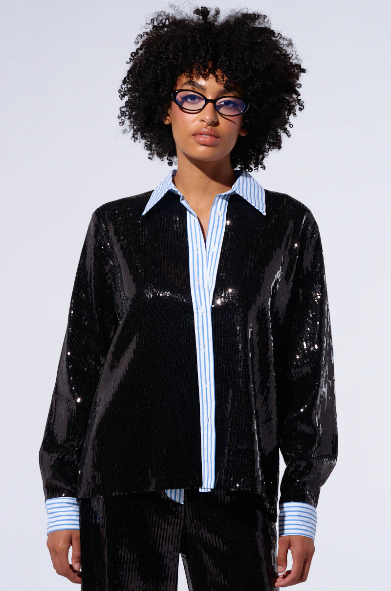 TRUE STORY SEQUIN BUTTON DOWN BLOUSE - Image 2