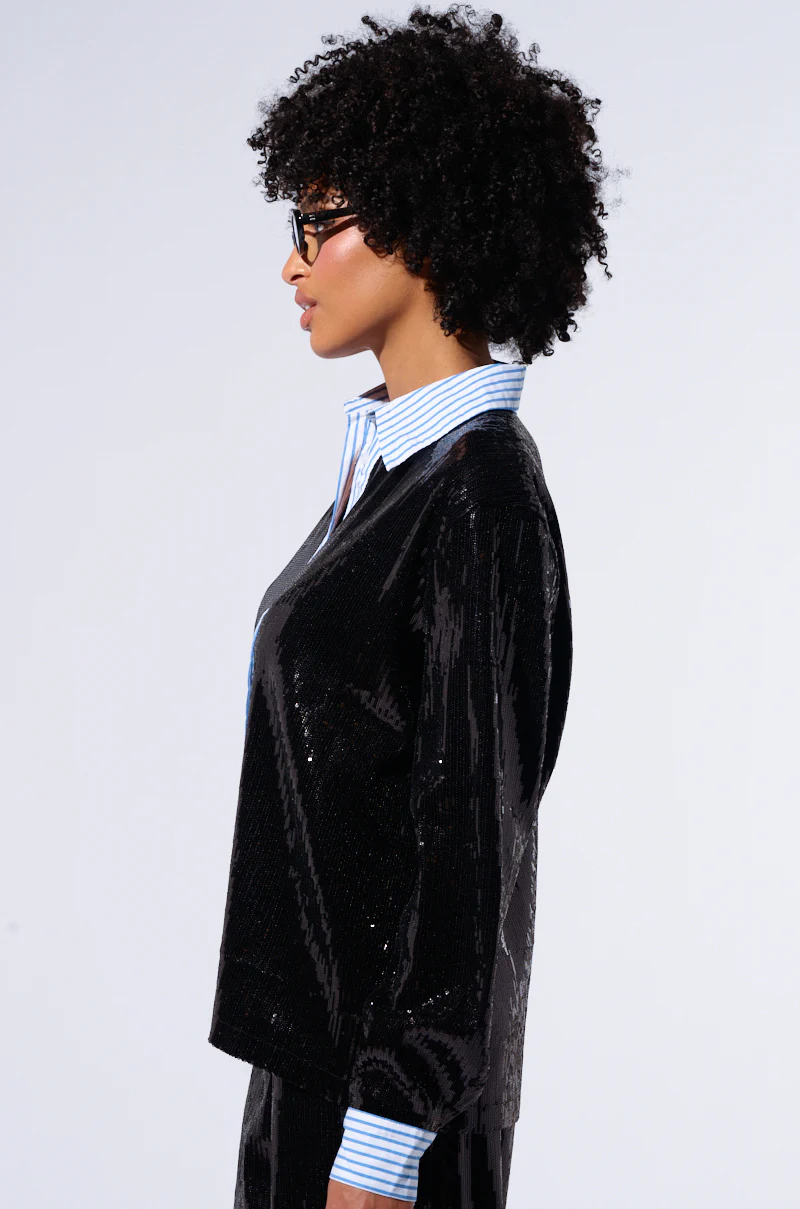 TRUE STORY SEQUIN BUTTON DOWN BLOUSE - Image 3
