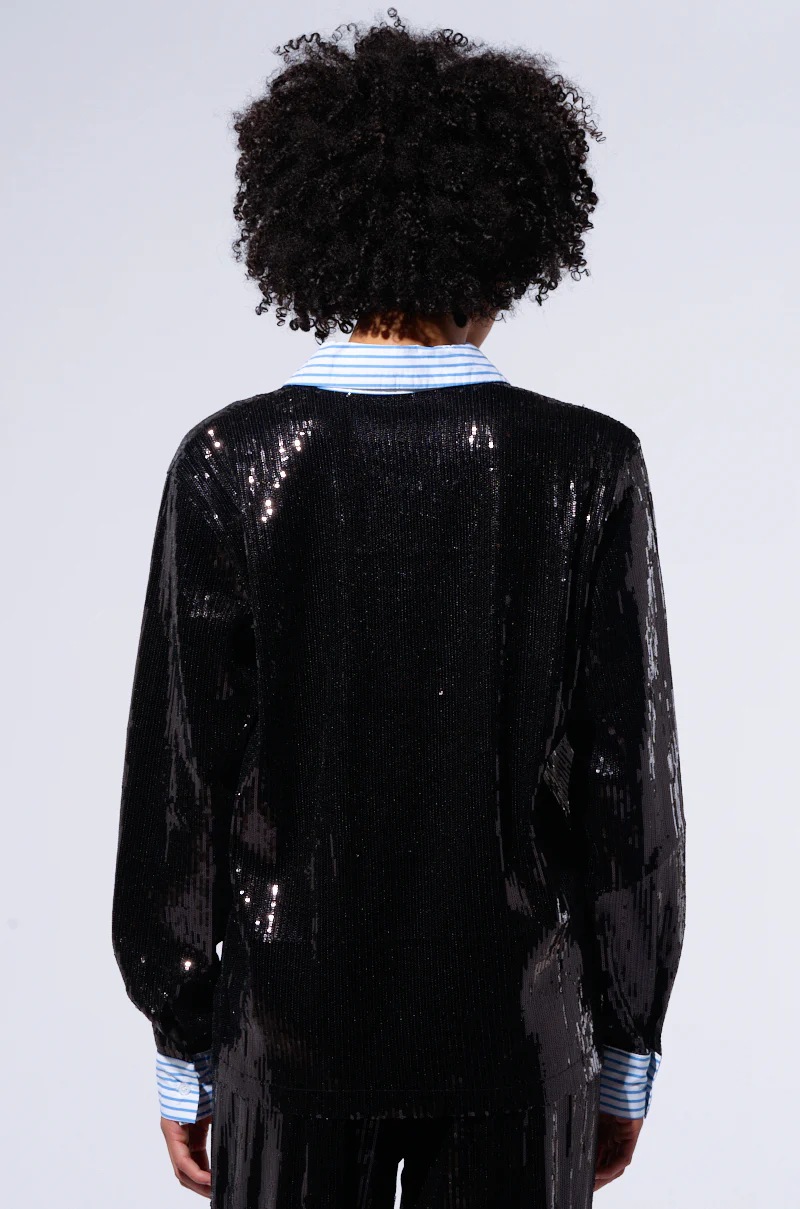 TRUE STORY SEQUIN BUTTON DOWN BLOUSE - Image 4