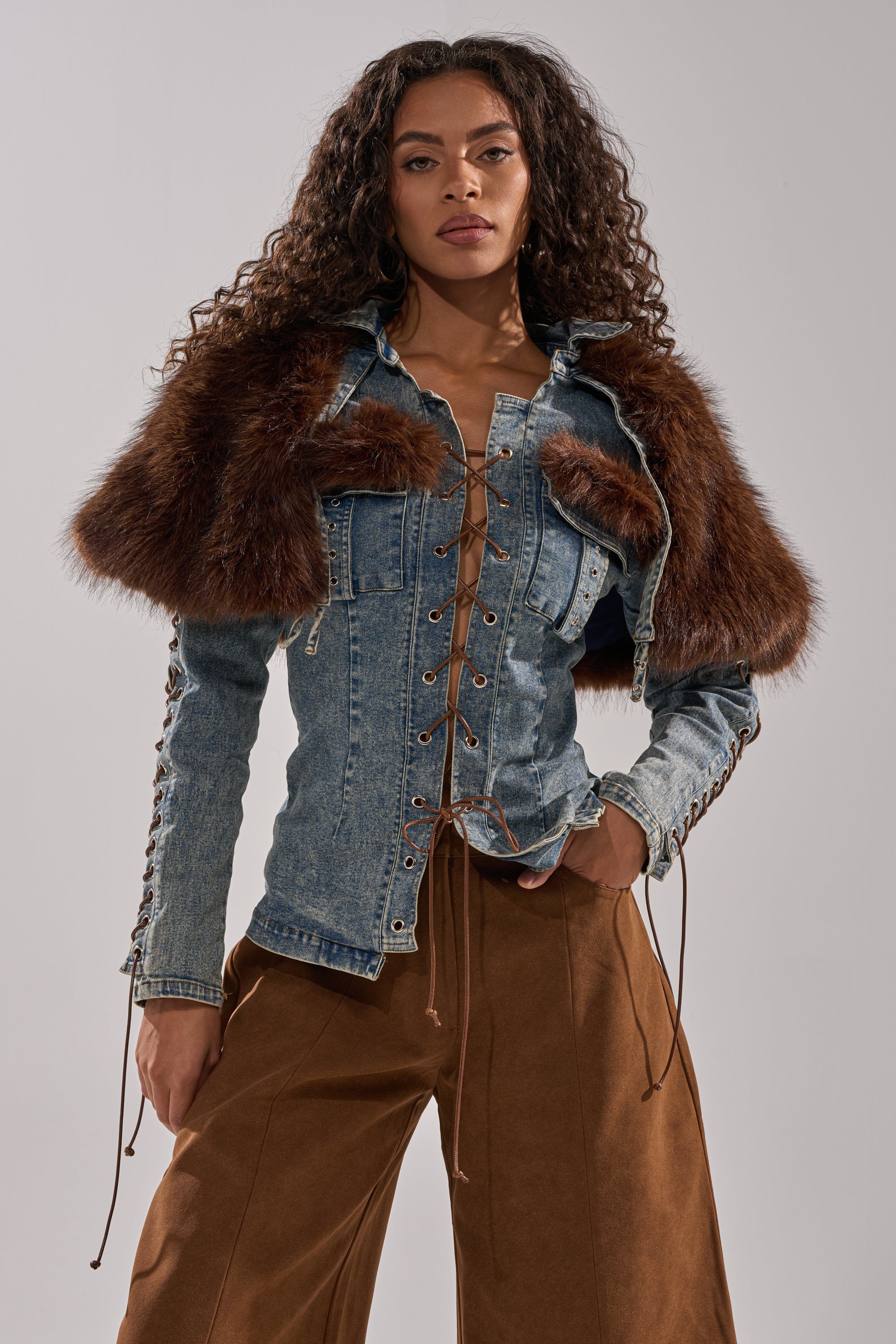 TRY ME BABY LACE UP DENIM TOP