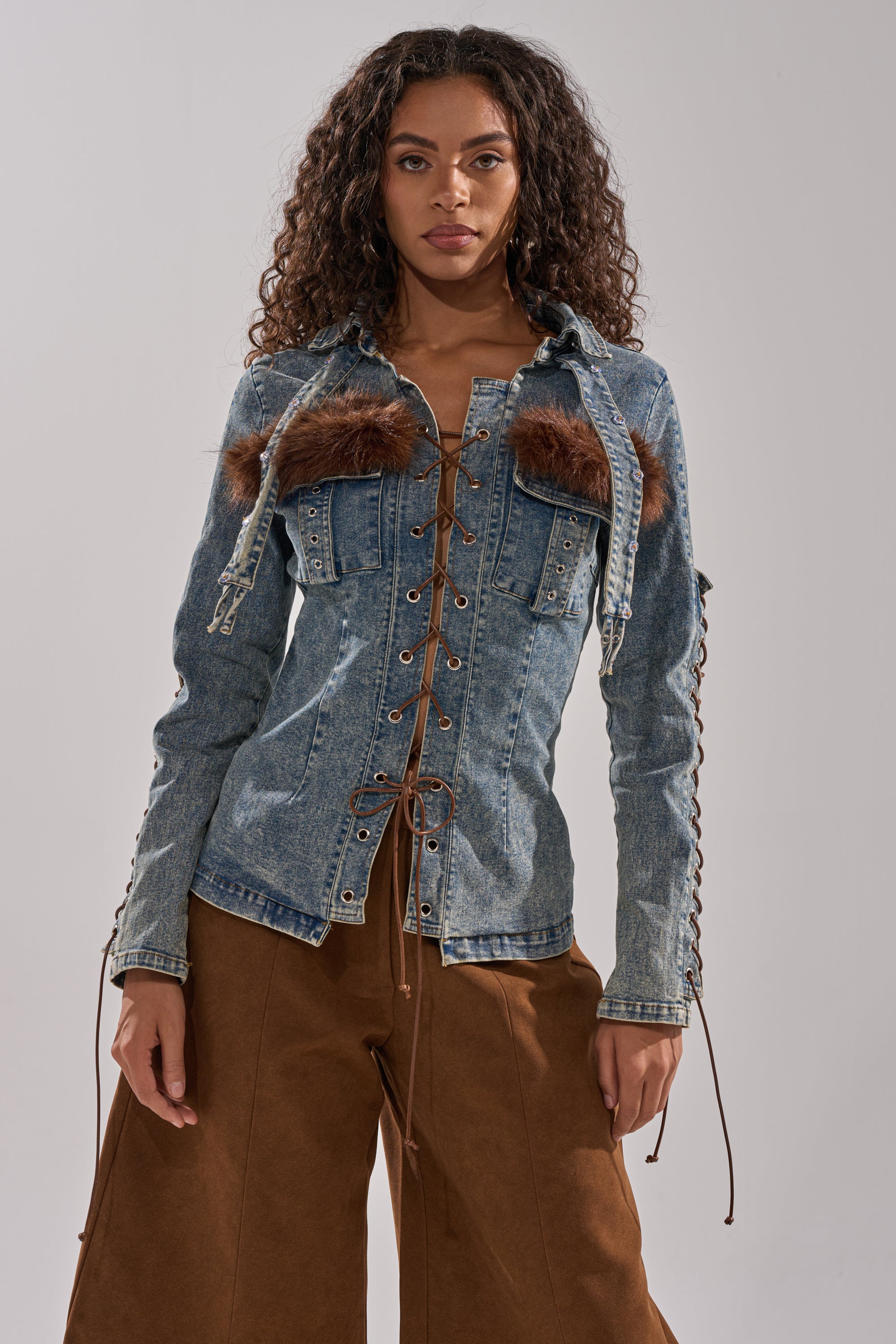 TRY ME BABY LACE UP DENIM TOP - Image 2