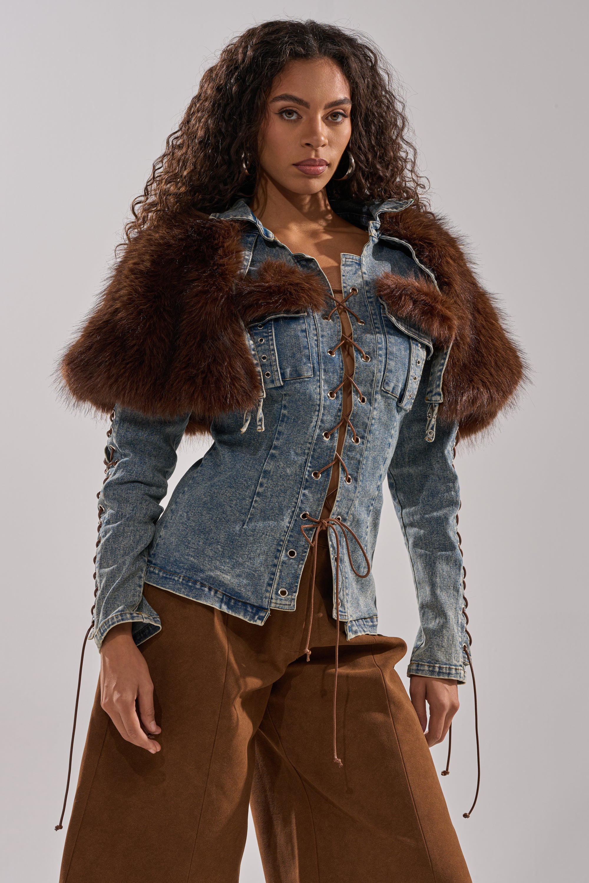 TRY ME BABY LACE UP DENIM TOP - Image 3