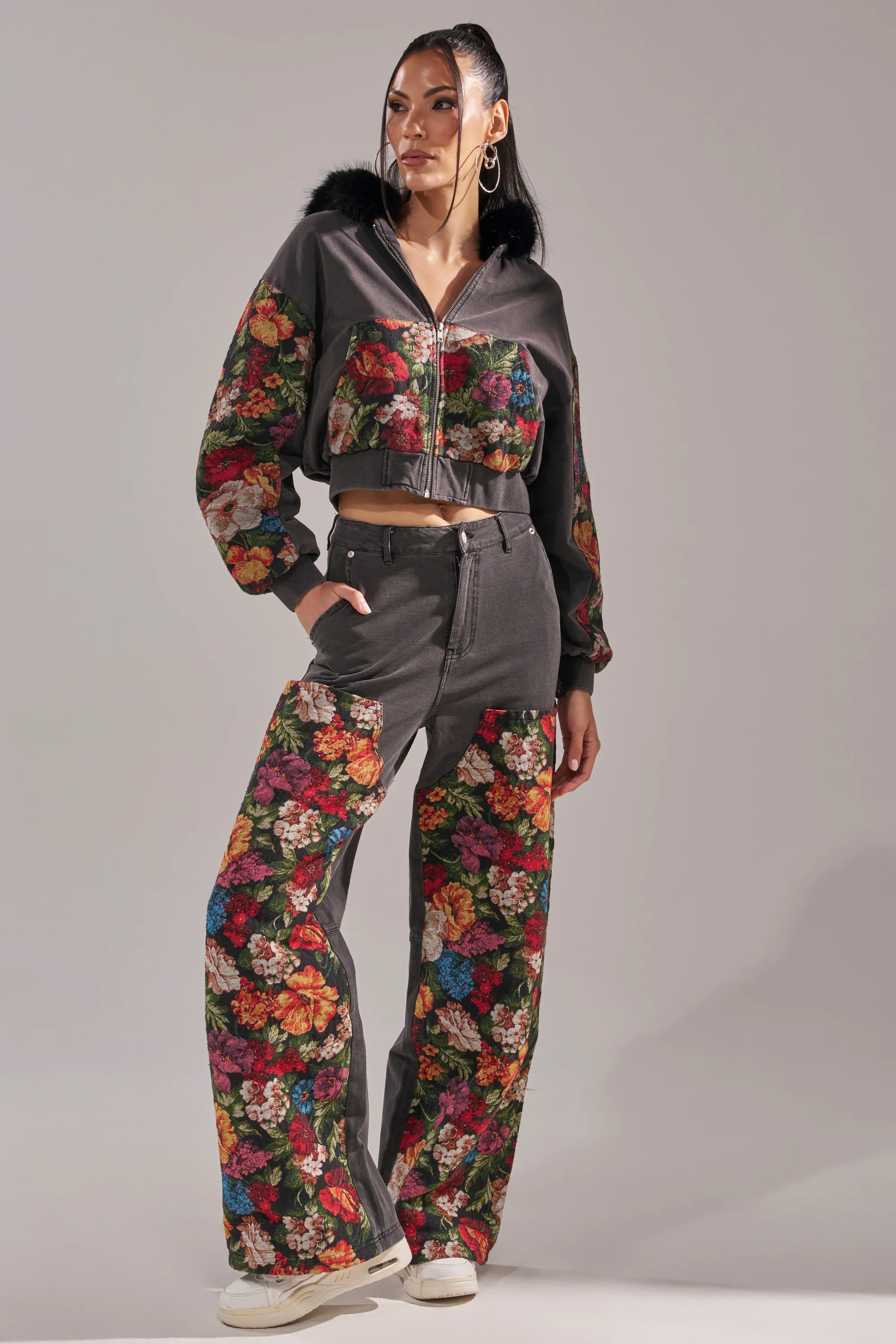 TRY ME FLORAL DENIM ZIP UP SWEATSHIRT - Image 10