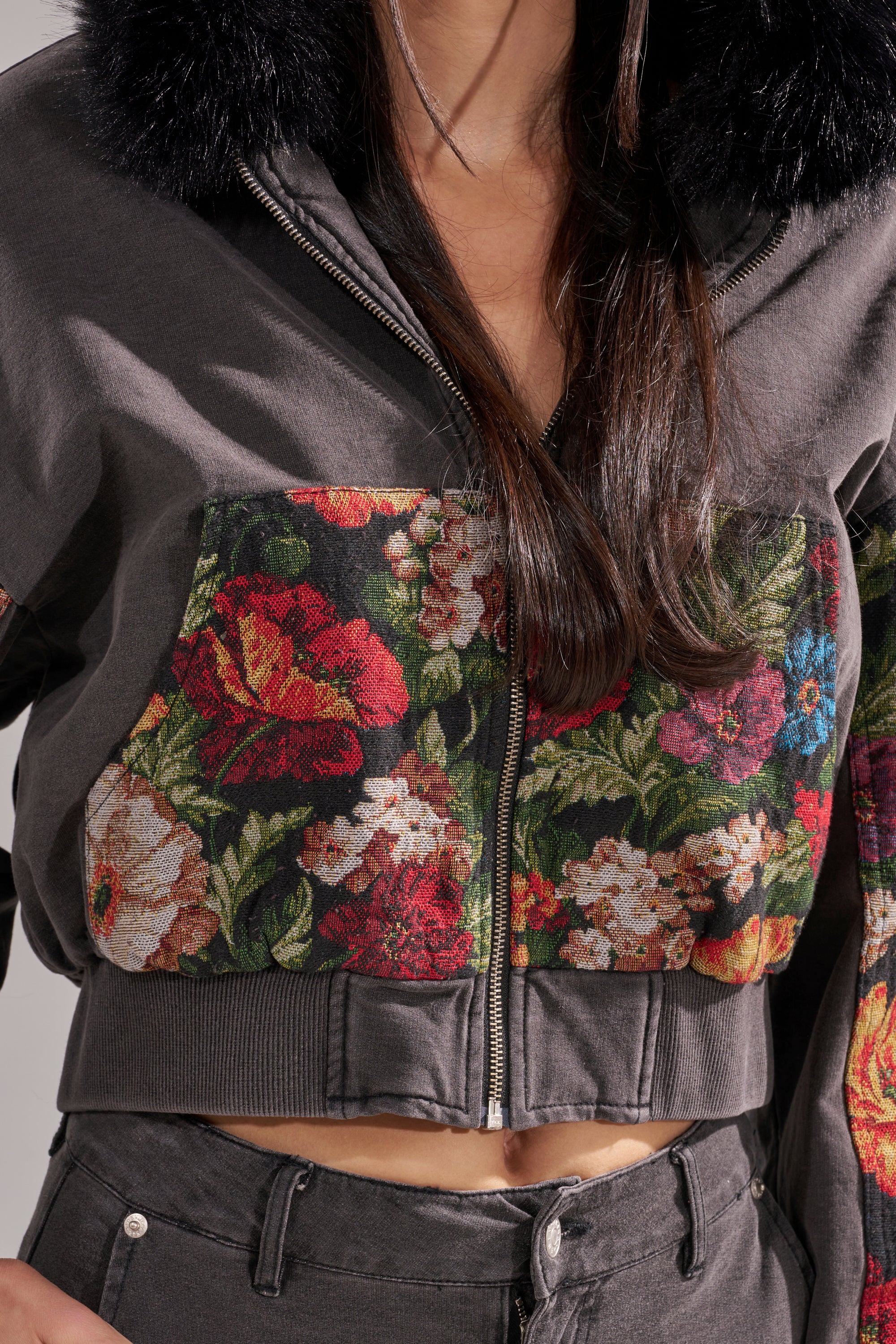 TRY ME FLORAL DENIM ZIP UP SWEATSHIRT - Image 11