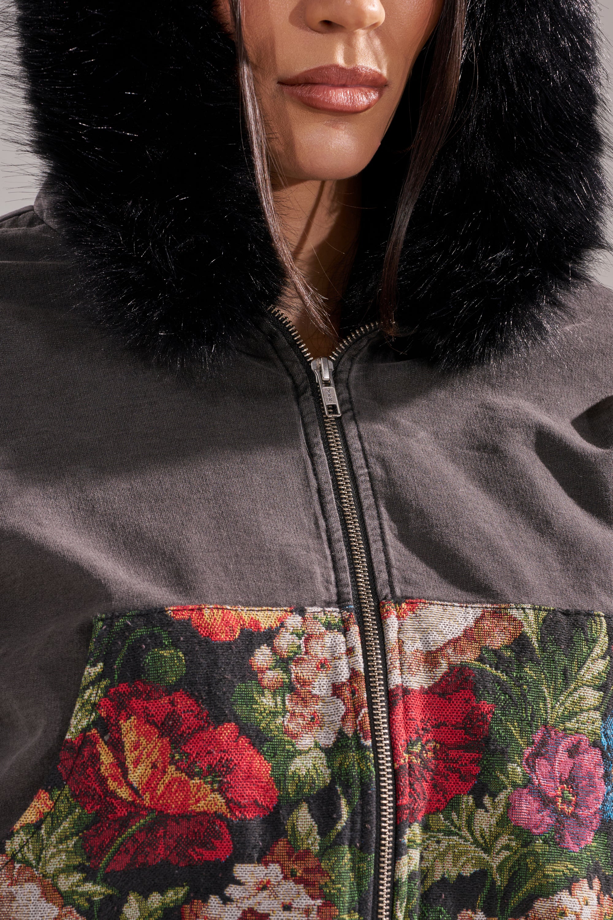TRY ME FLORAL DENIM ZIP UP SWEATSHIRT - Image 12