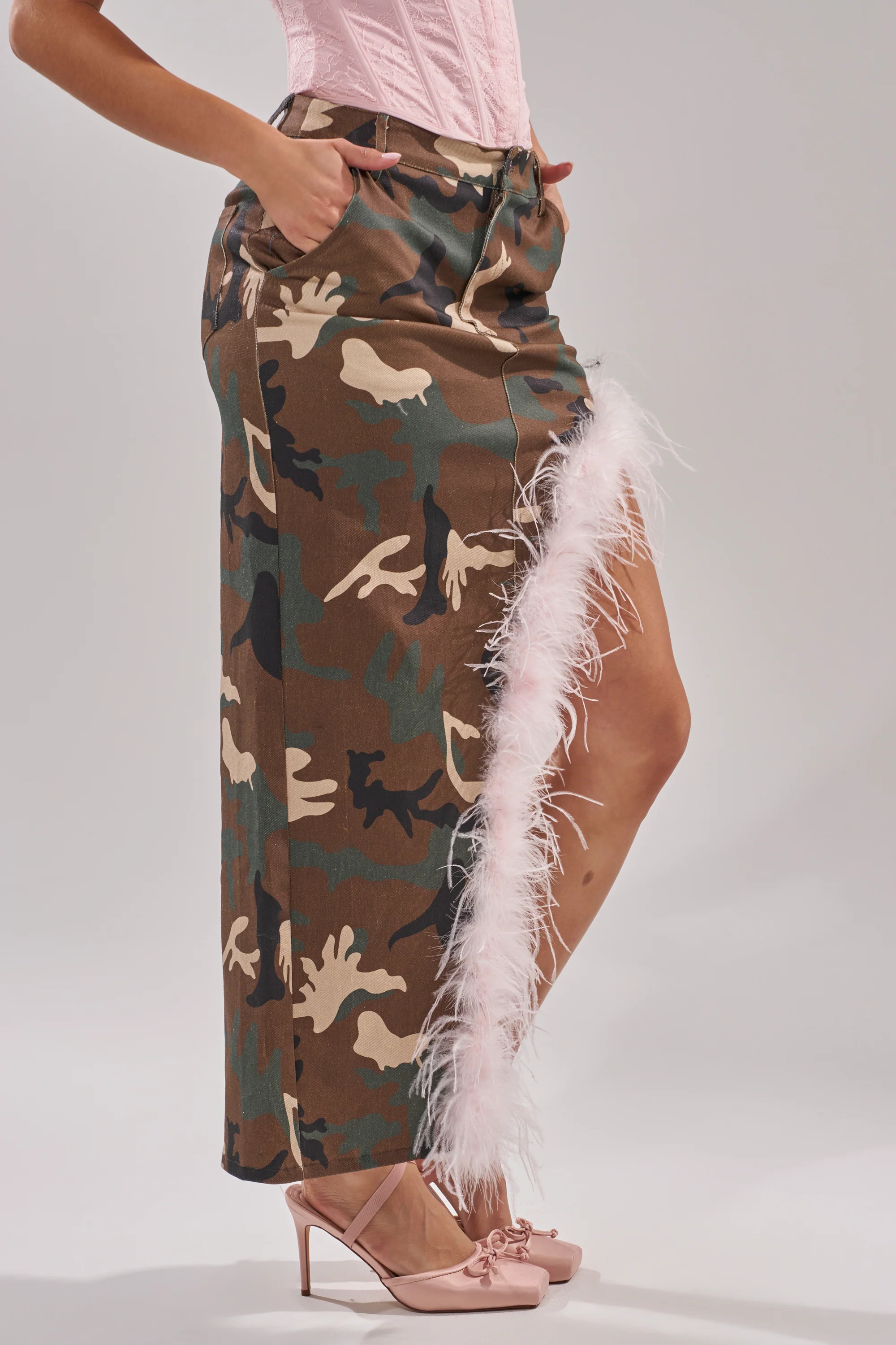 TRYING SOMETHING NEW CAMO SKIRT WITH FEATHERS - Image 2