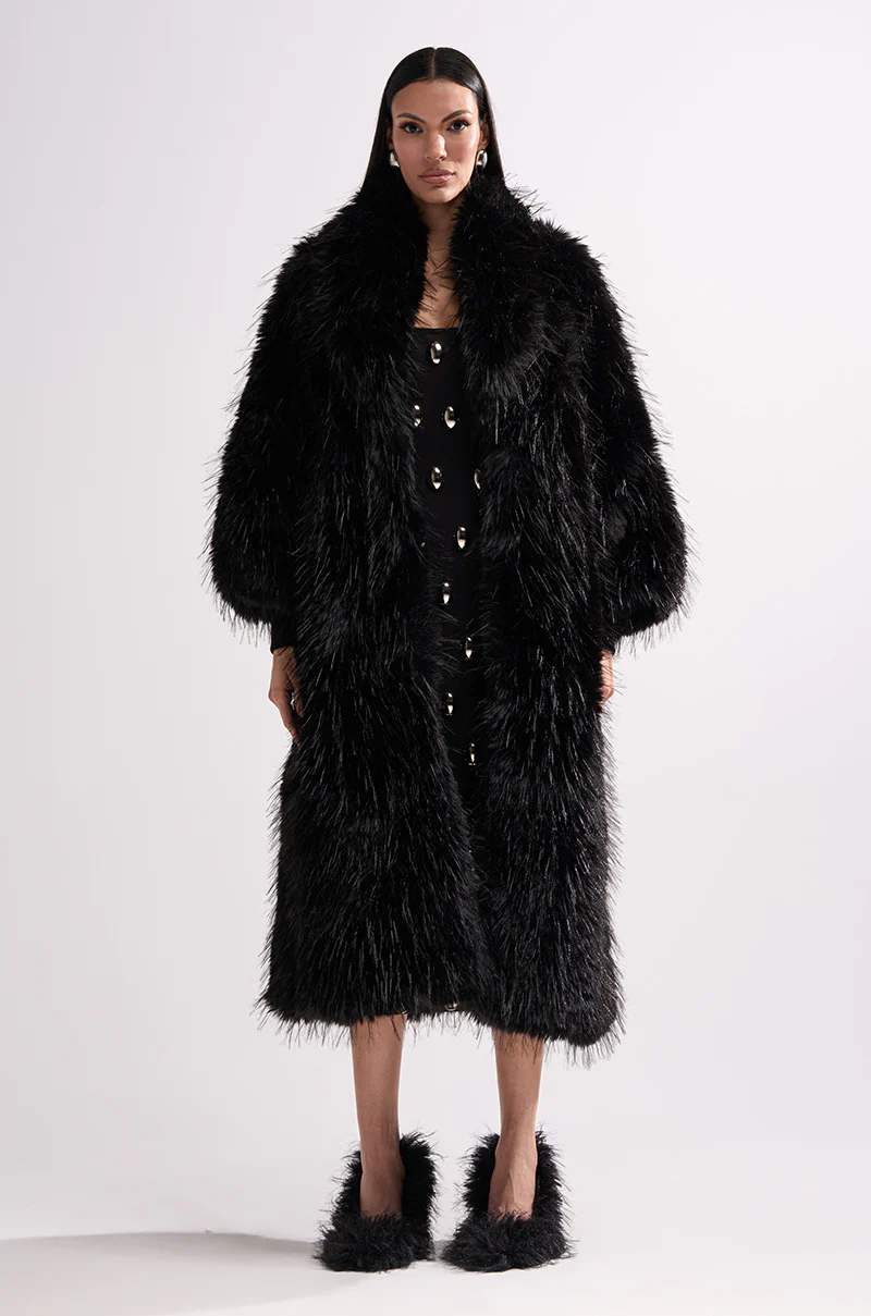 TSUNAMI FAUX FUR COAT IN BLACK - Image 3
