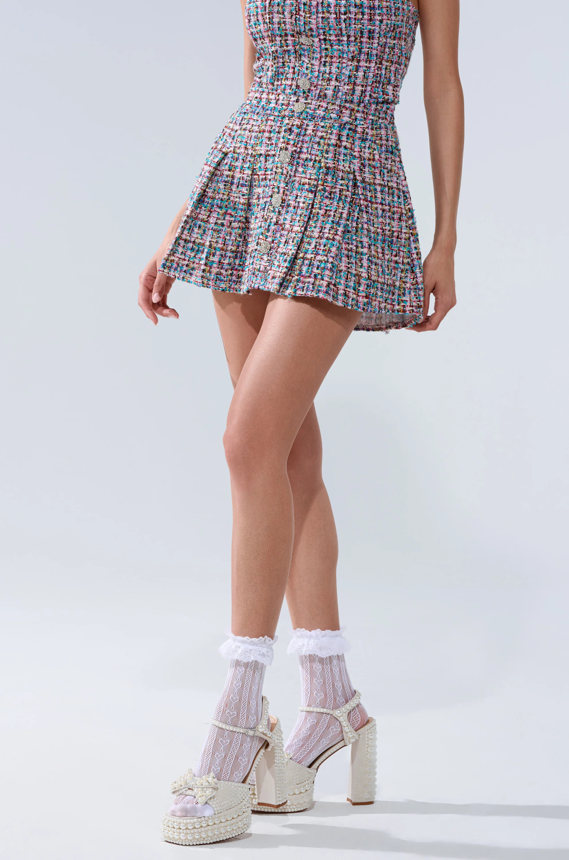TWEED PLEATED MINI SKIRT - Image 3