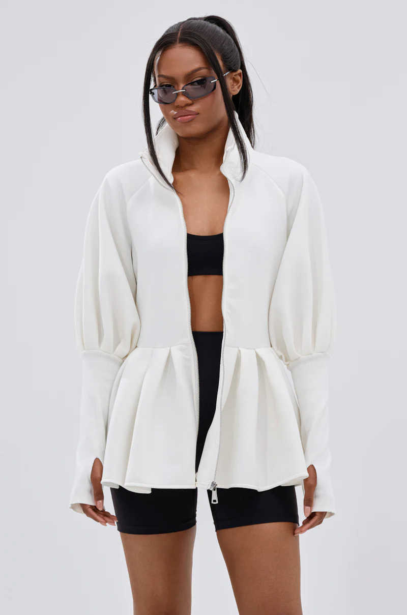 TWIN FLAME PEPLUM BOMBER IN WHITE - Image 3