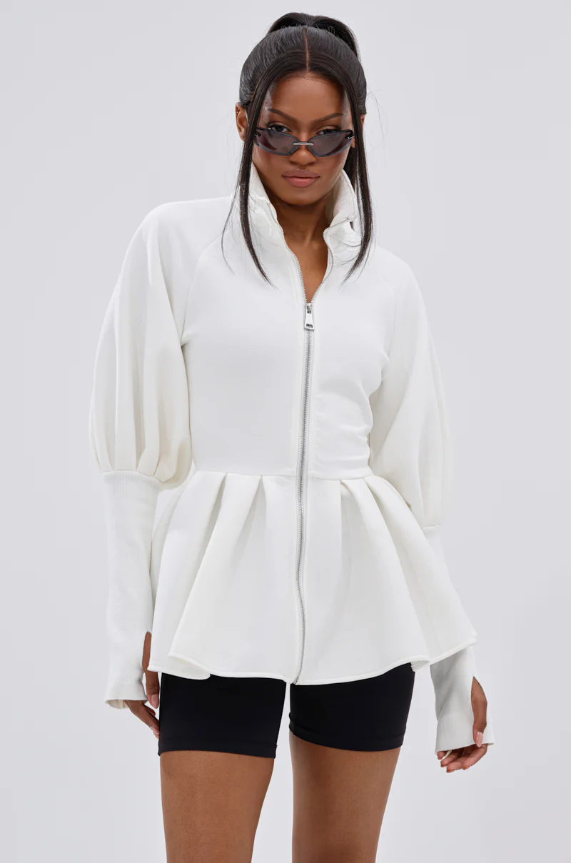 TWIN FLAME PEPLUM BOMBER IN WHITE - Image 4