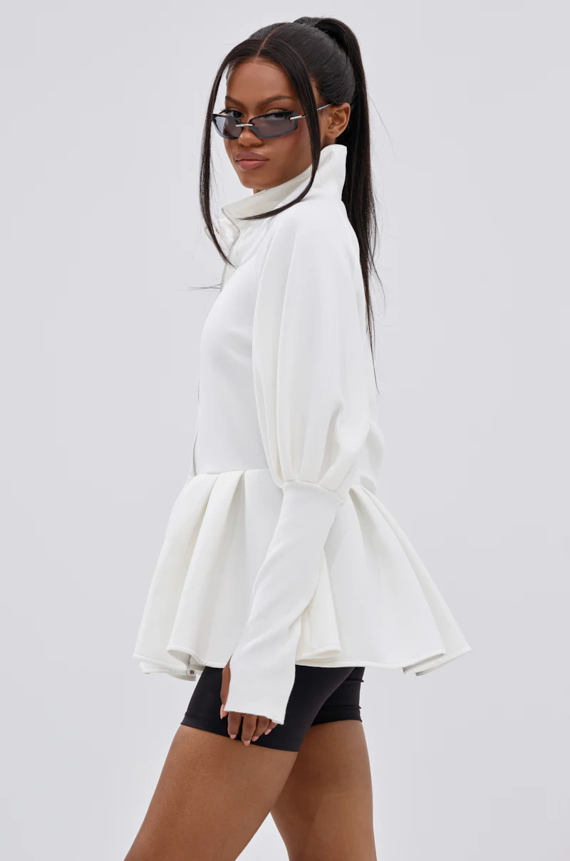 TWIN FLAME PEPLUM BOMBER IN WHITE - Image 5