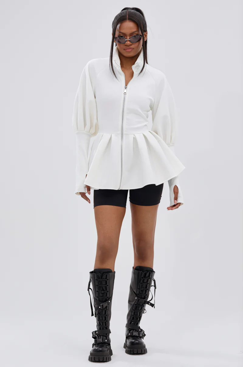 TWIN FLAME PEPLUM BOMBER IN WHITE - Image 7