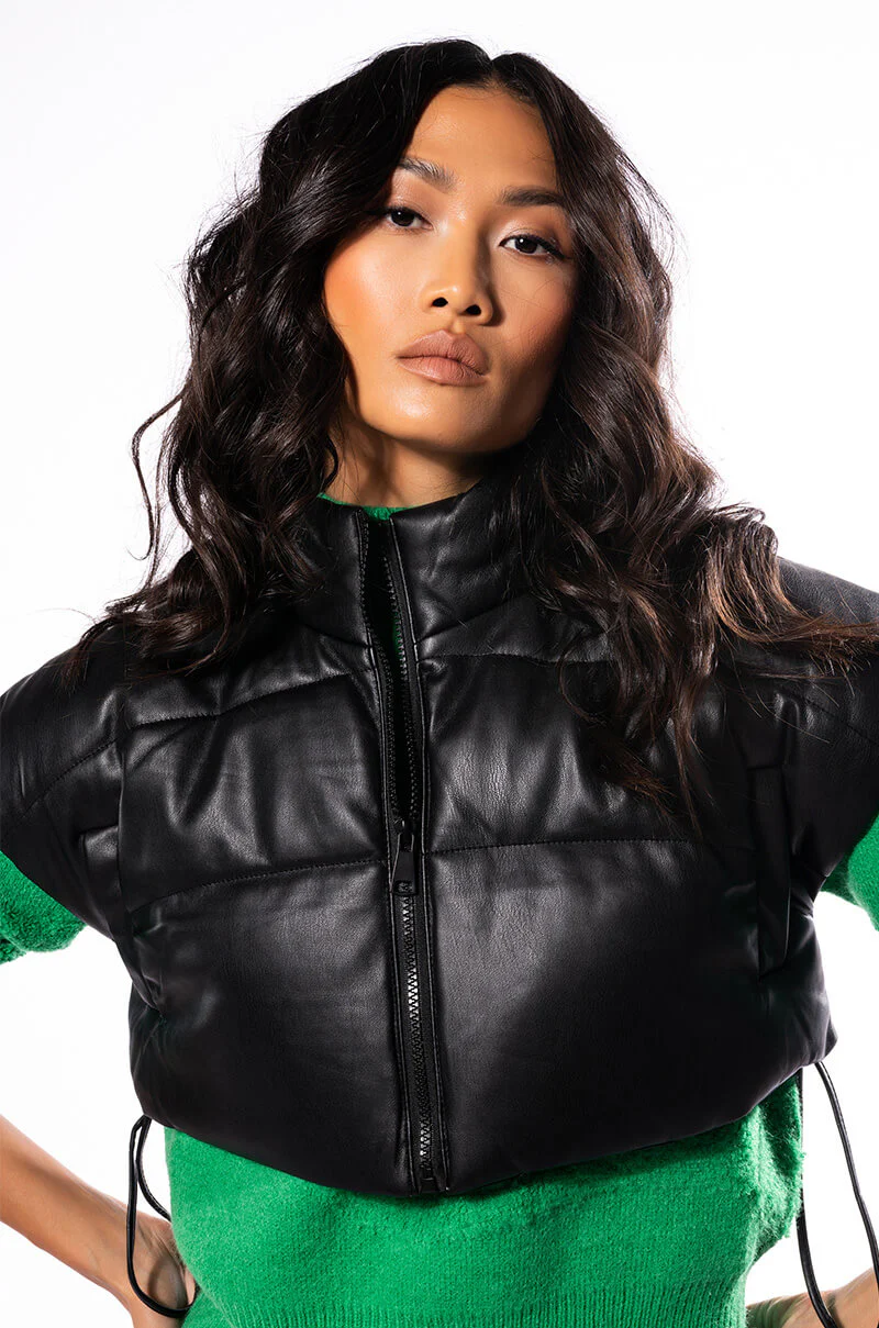 ULTRA CROP PU VEST WITH PULL STRINGS - Image 8