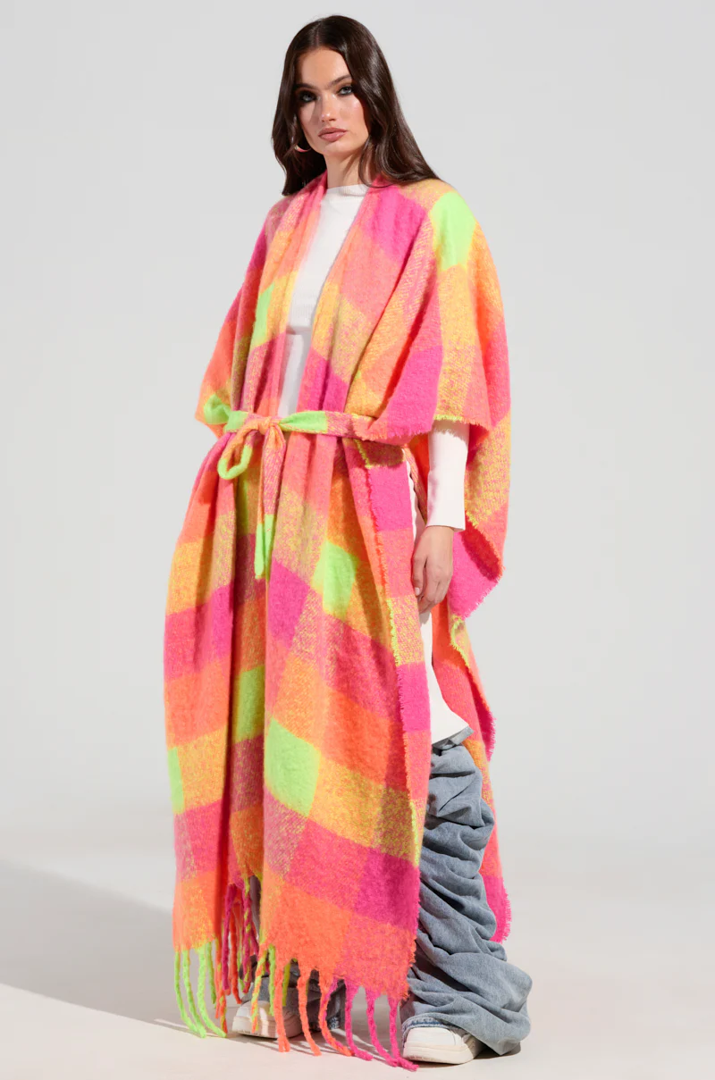 UNDER THE SUN PLAID PONCHO - Image 2