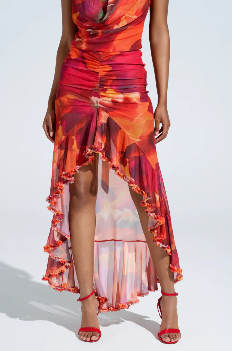 UP IN FLAMES RUFFLE MIDI SKIRT - Image 2