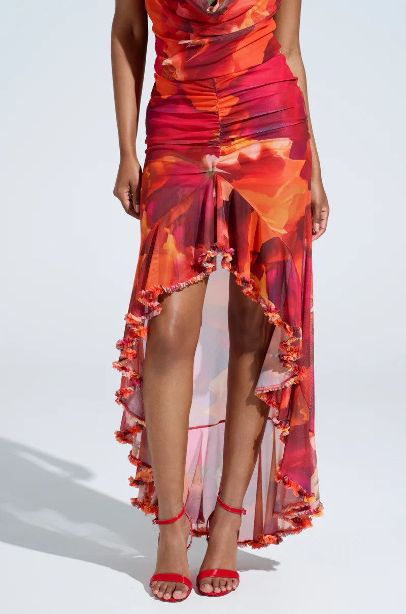 UP IN FLAMES RUFFLE MIDI SKIRT - Image 3