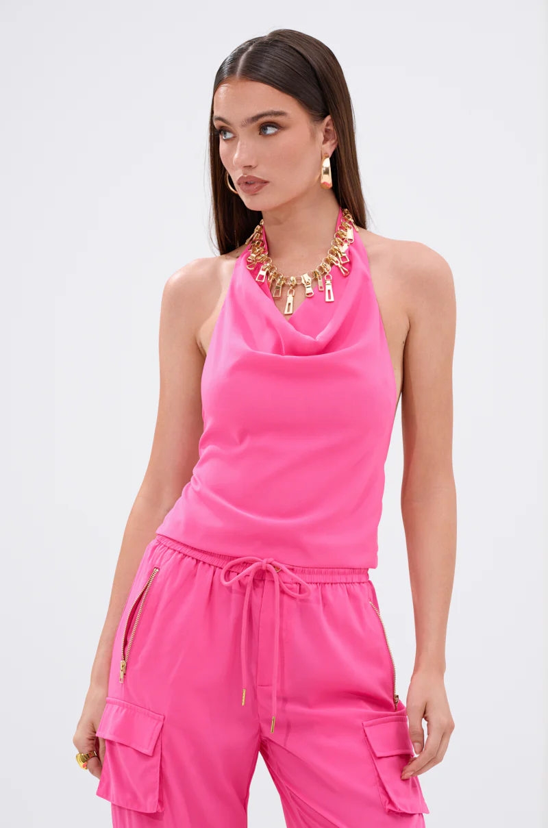 UP TO NO GOOD HALTER BLOUSE IN PINK - Image 3