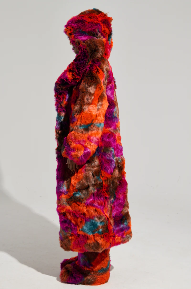 UPSETTER MAXI FAUX FUR COAT IN PINK MULTI - Image 7
