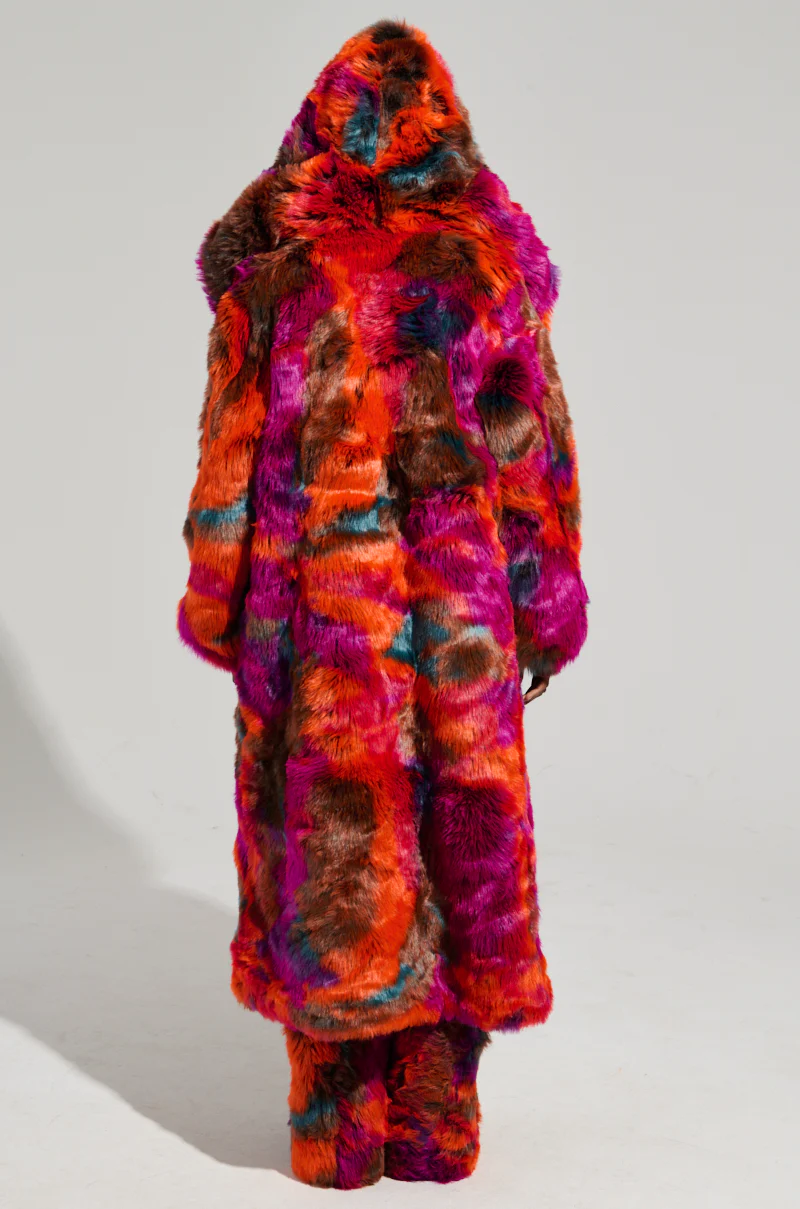 UPSETTER MAXI FAUX FUR COAT IN PINK MULTI - Image 8
