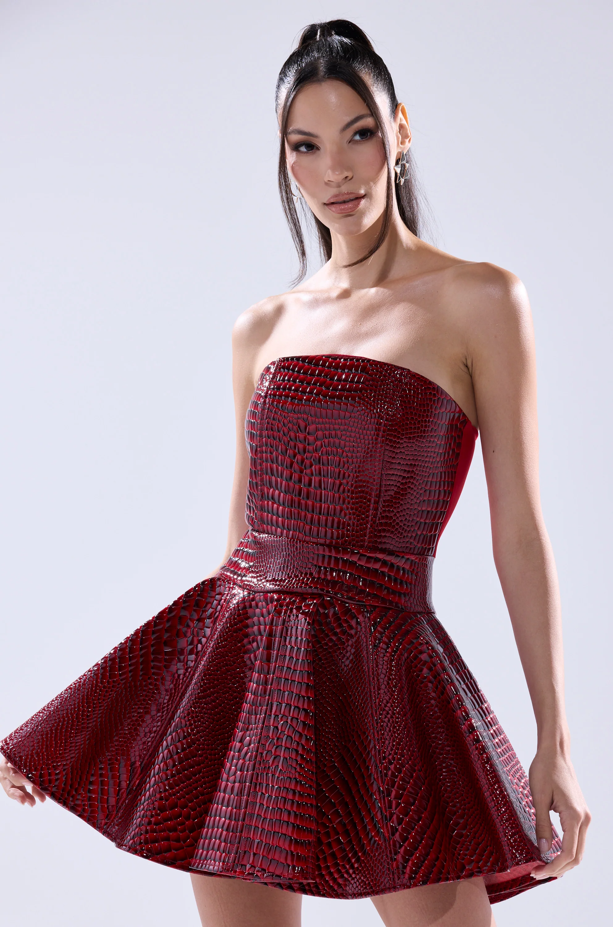 VAL PU MINI DRESS IN CROC PRINT