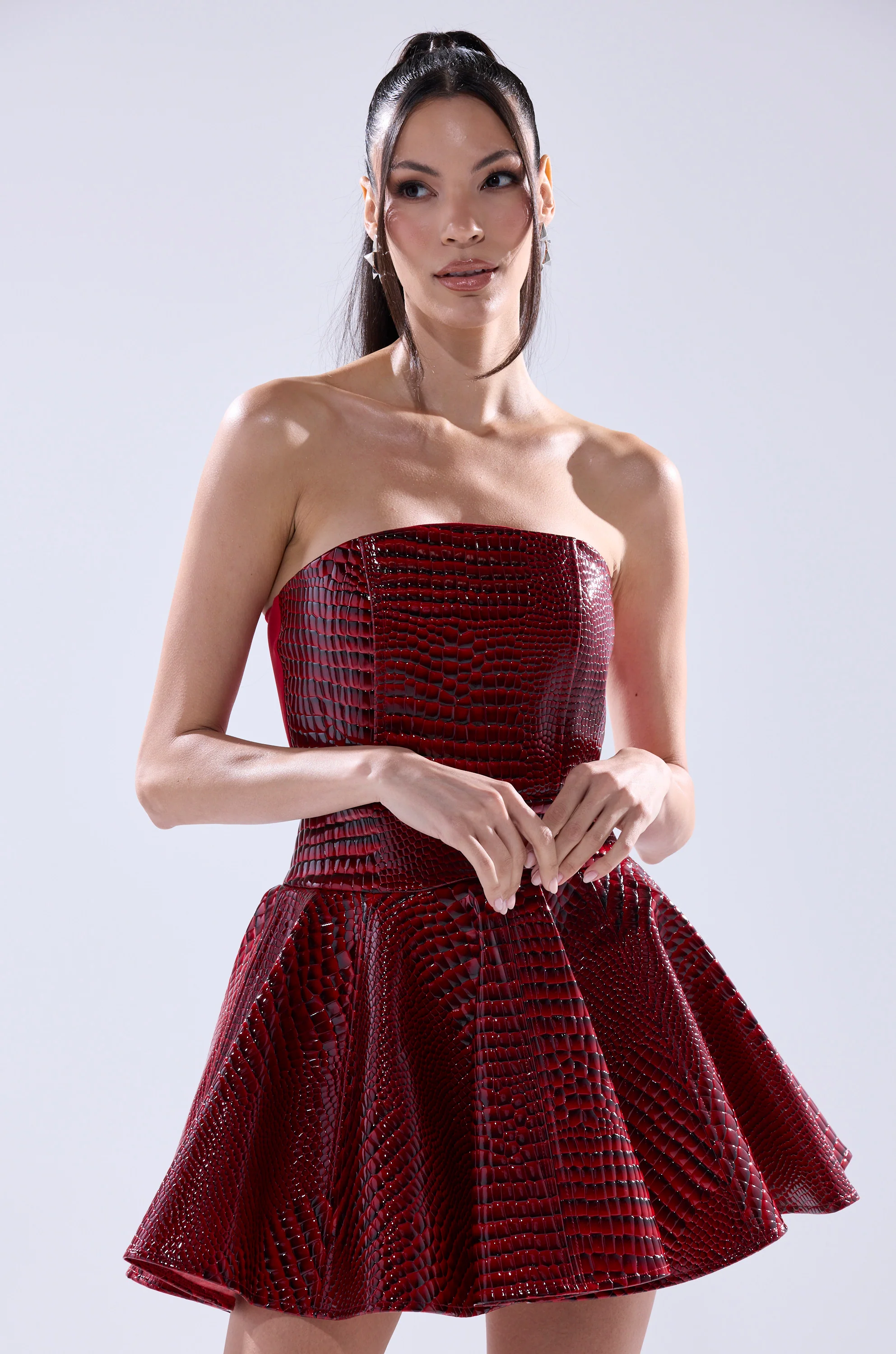 VAL PU MINI DRESS IN CROC PRINT - Image 2