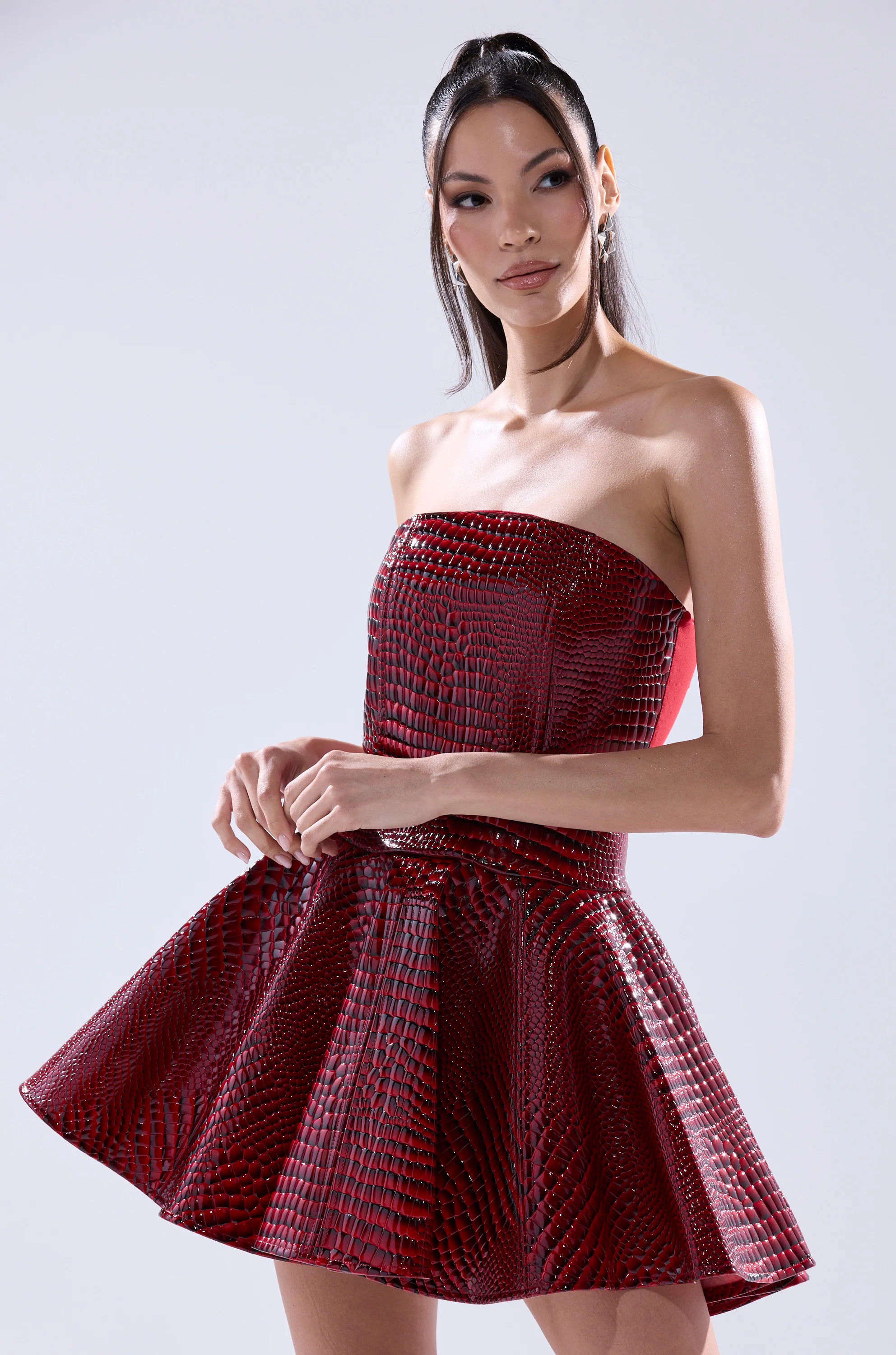 VAL PU MINI DRESS IN CROC PRINT - Image 3