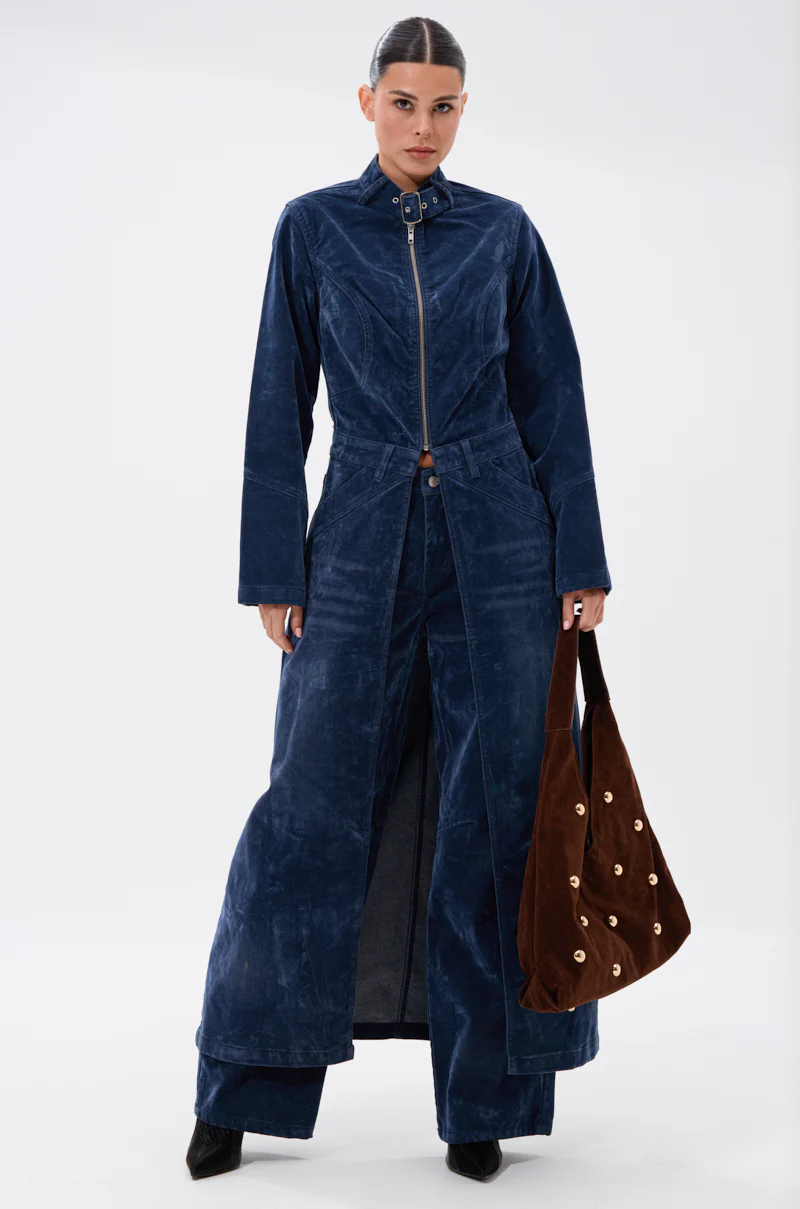 VALERIE VELVET EFFECT TRENCH IN BLUE - Image 2