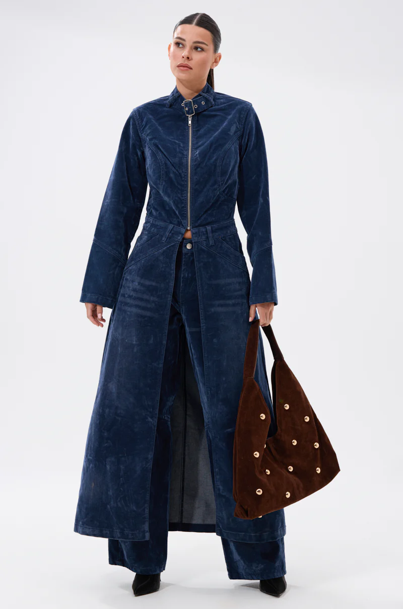 VALERIE VELVET EFFECT TRENCH IN BLUE - Image 5