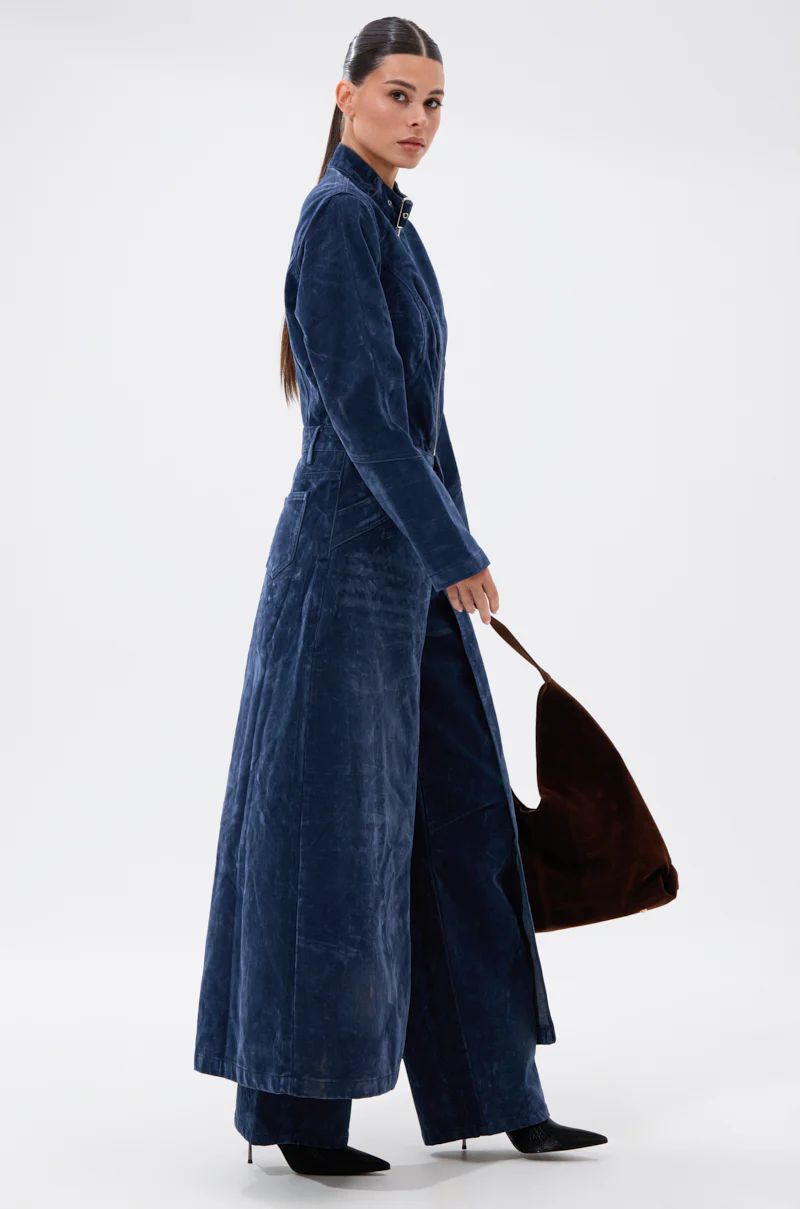 VALERIE VELVET EFFECT TRENCH IN BLUE - Image 6