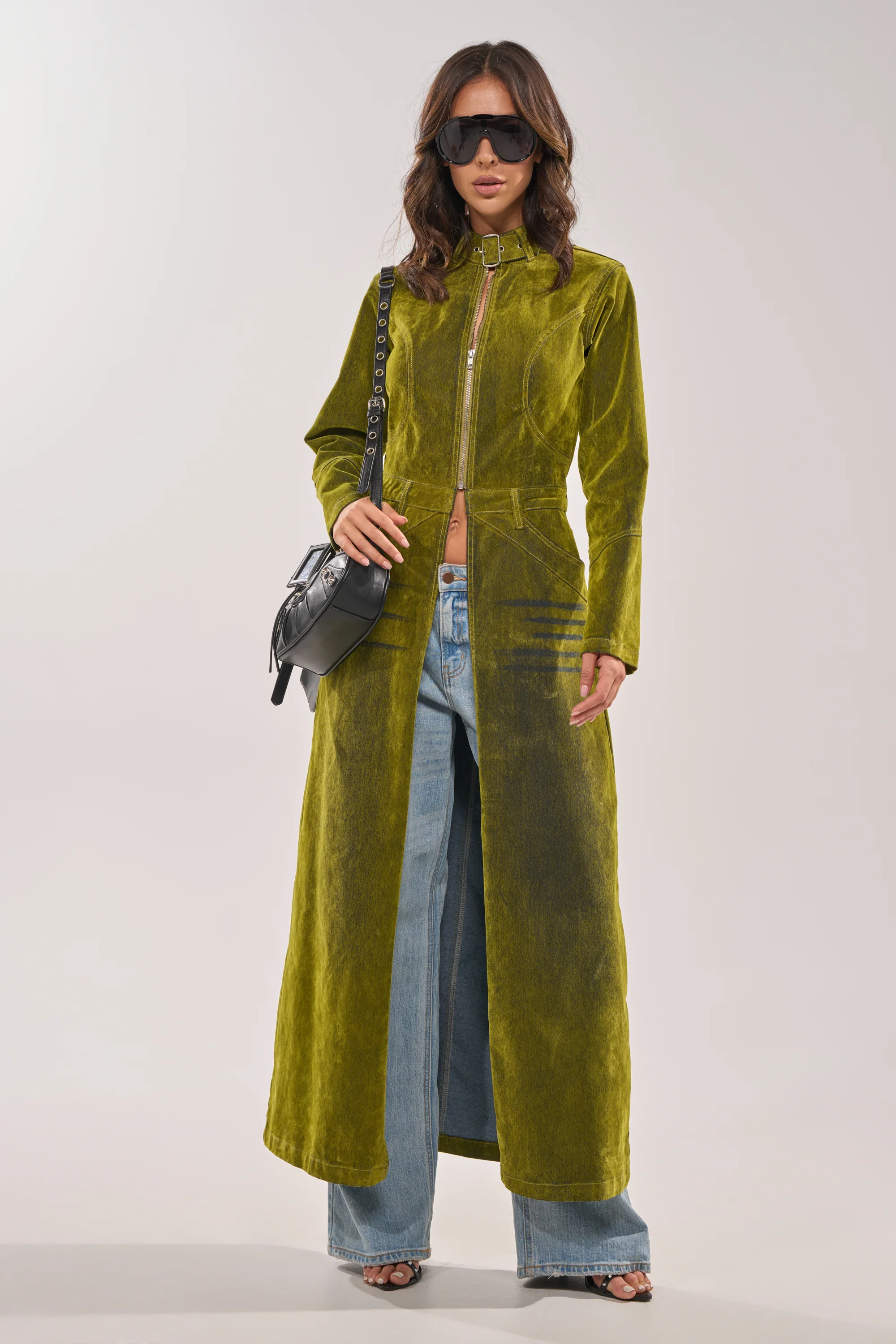 VALERIE VELVET EFFECT TRENCH IN GREEN - Image 3