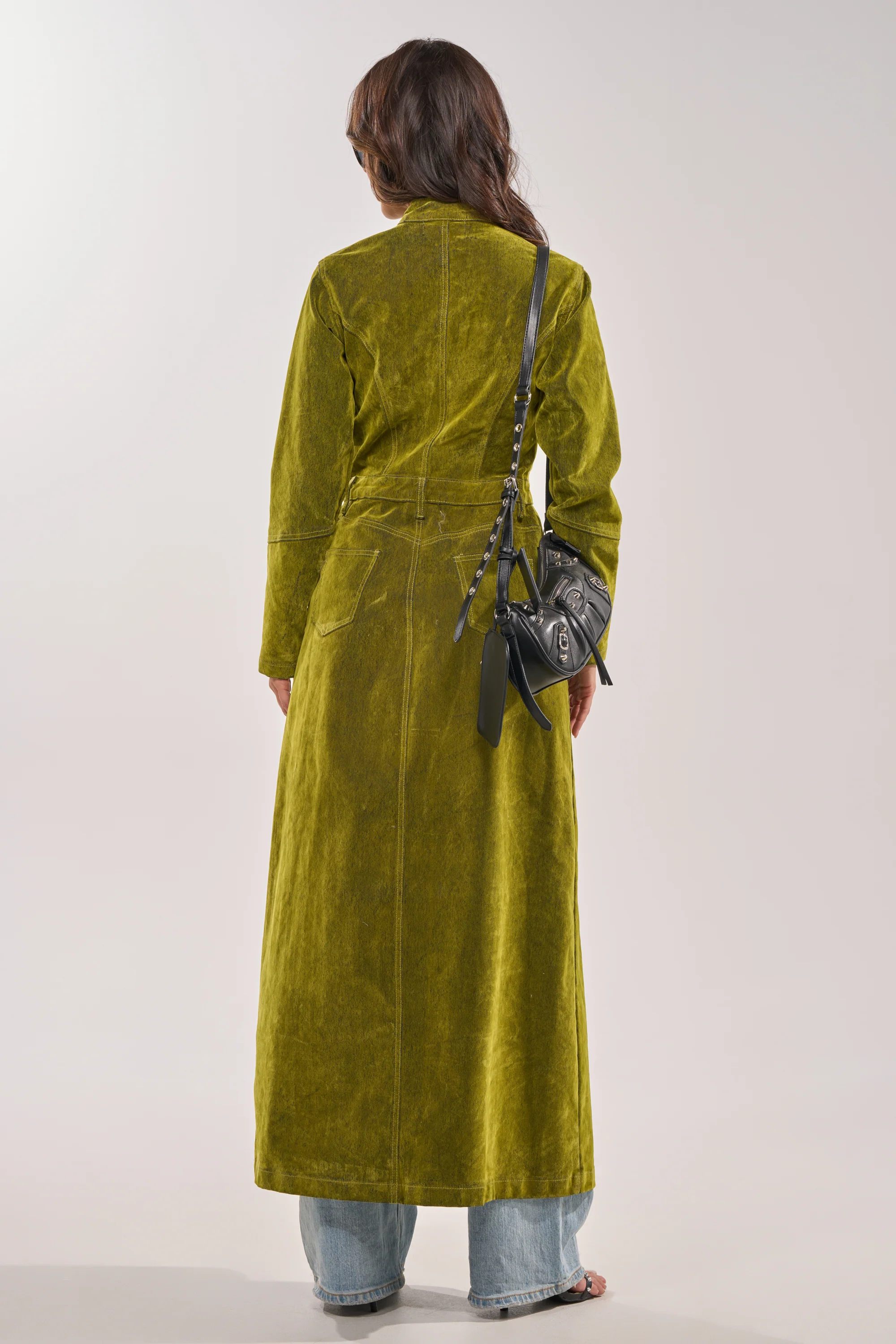 VALERIE VELVET EFFECT TRENCH IN GREEN - Image 7