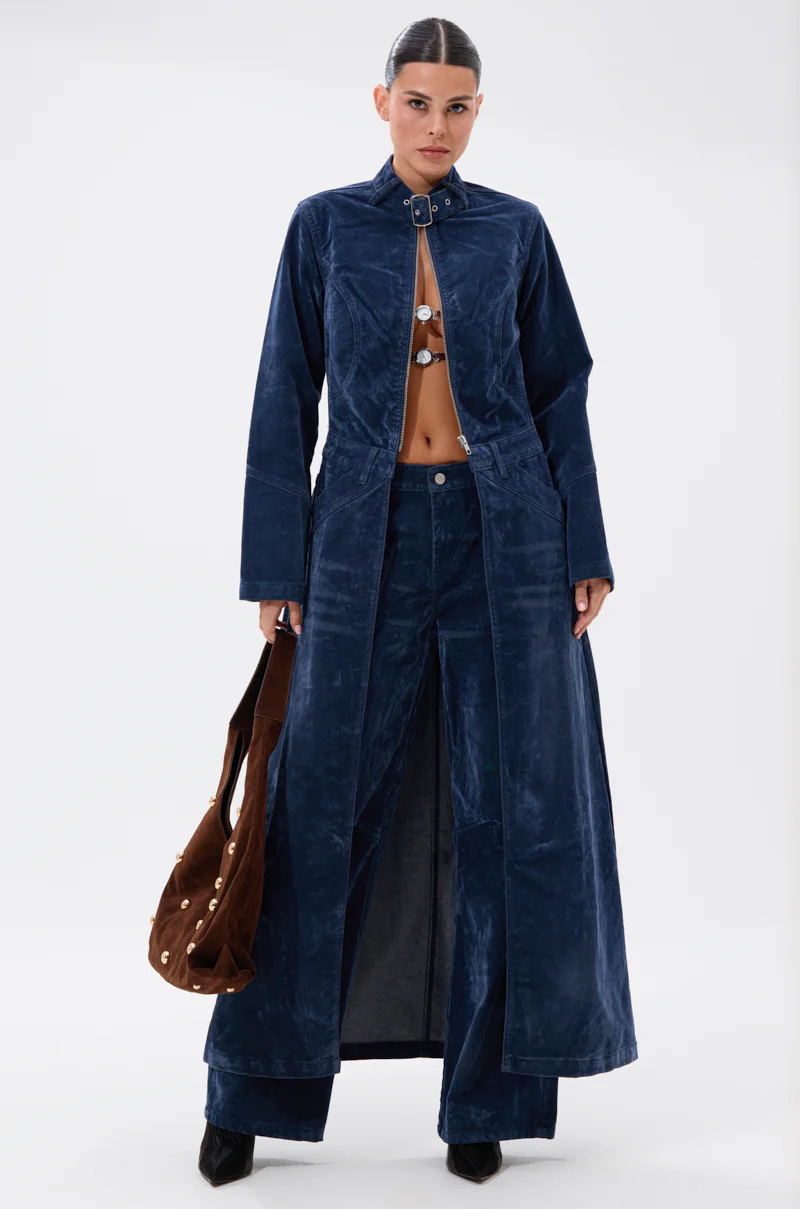 VALERIE VELVET EFFECT WIDE LEG PANT IN BLUE - Image 2