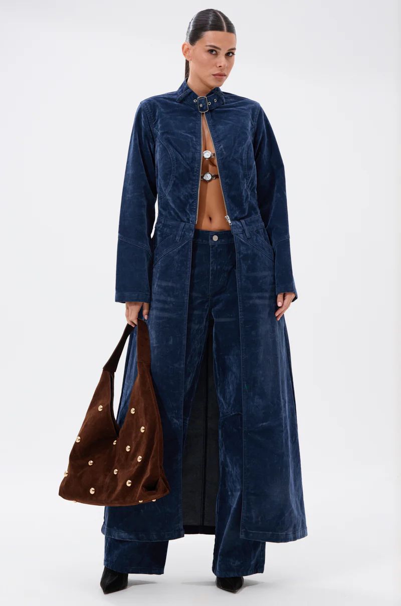 VALERIE VELVET EFFECT WIDE LEG PANT IN BLUE - Image 8