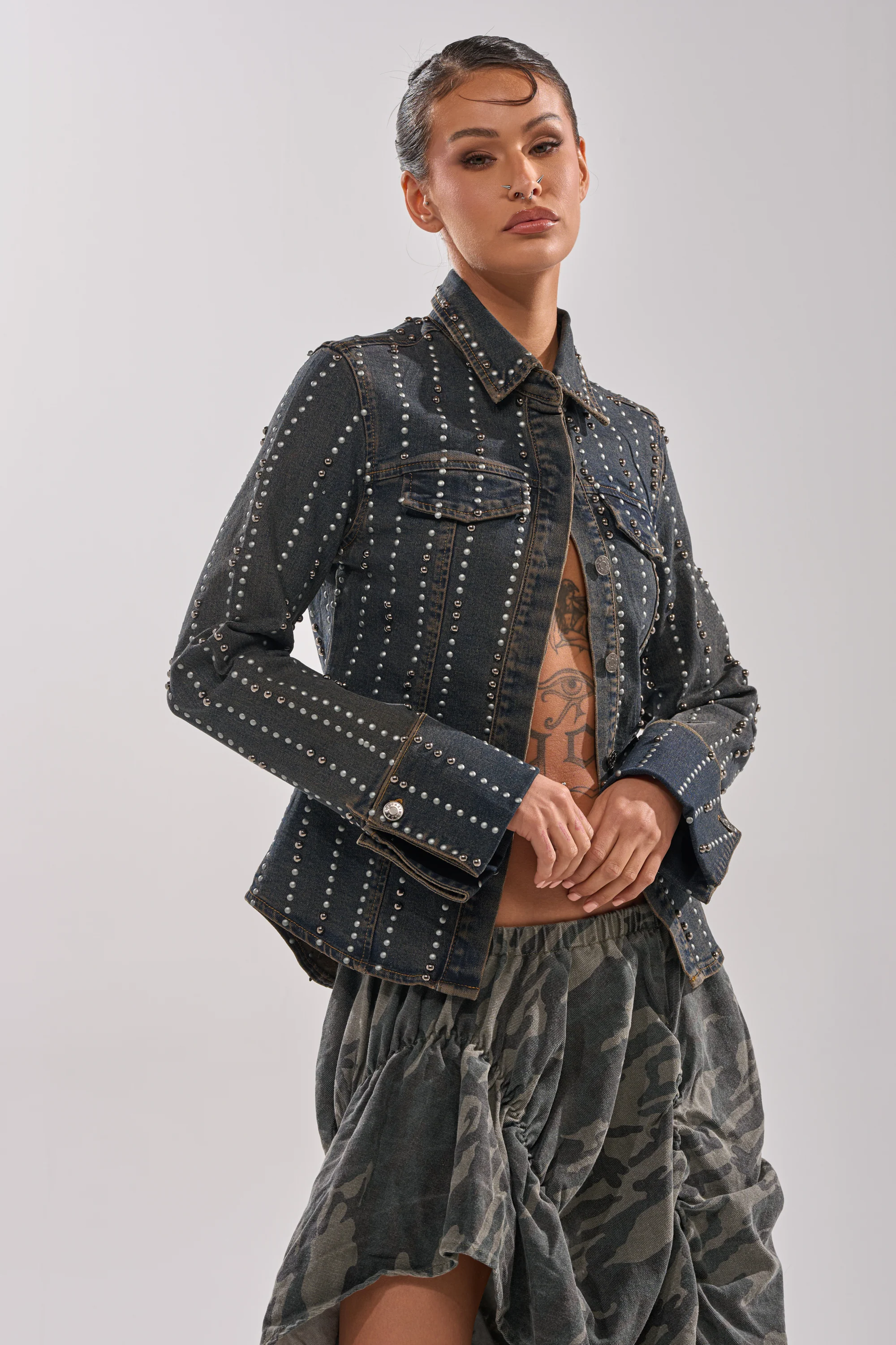 VANJA STUDDED DENIM BUTTON DOWN - Image 4