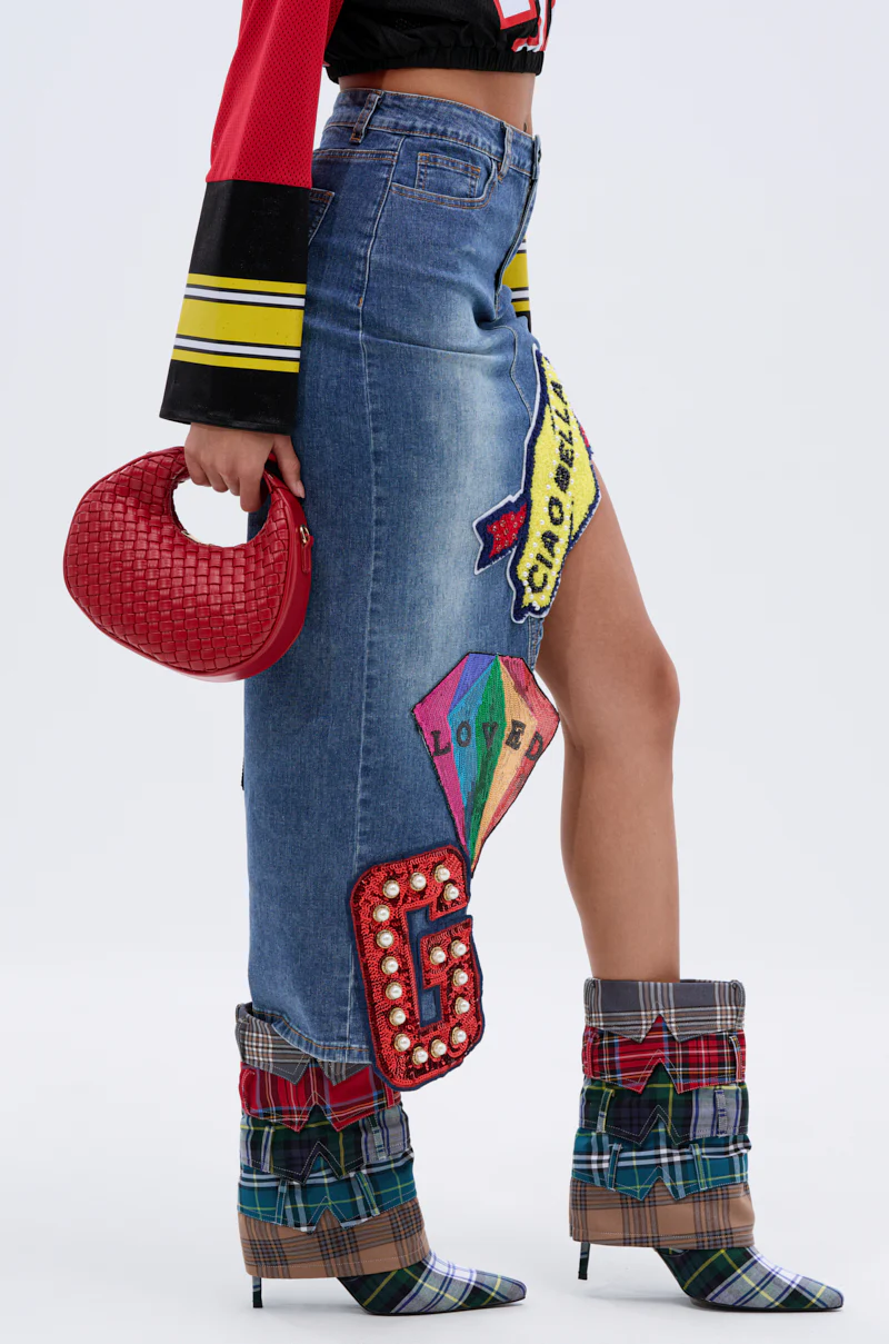 VARSITY SQUAD DENIM GRAPHIC MIDI SKIRT - Image 4