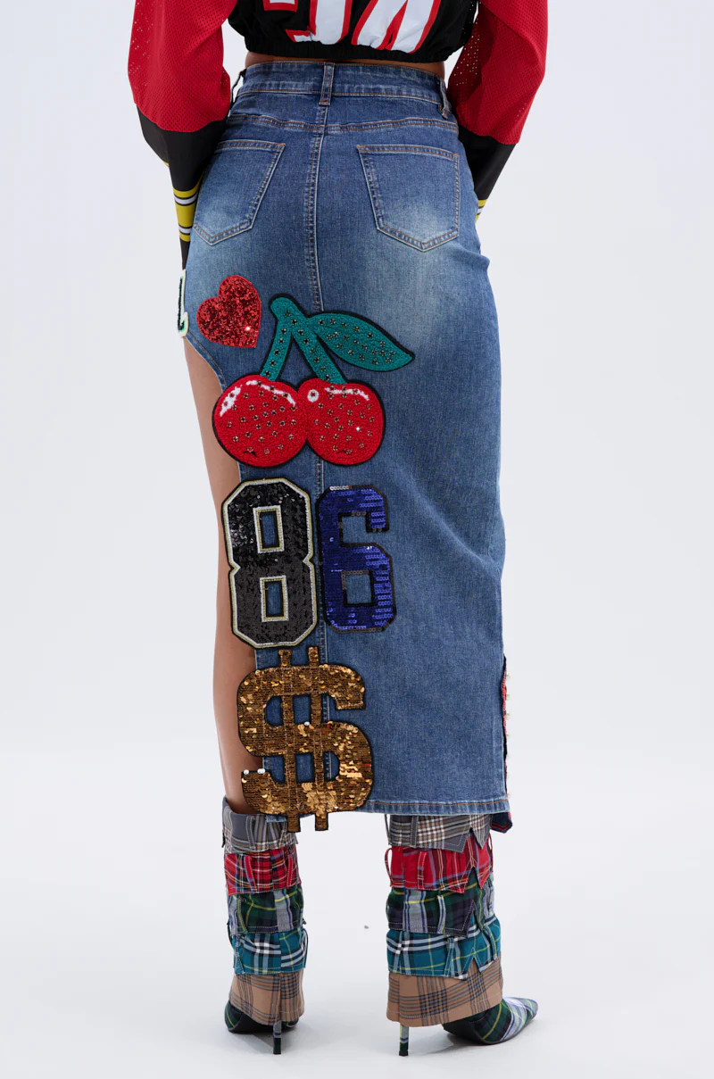 VARSITY SQUAD DENIM GRAPHIC MIDI SKIRT - Image 6