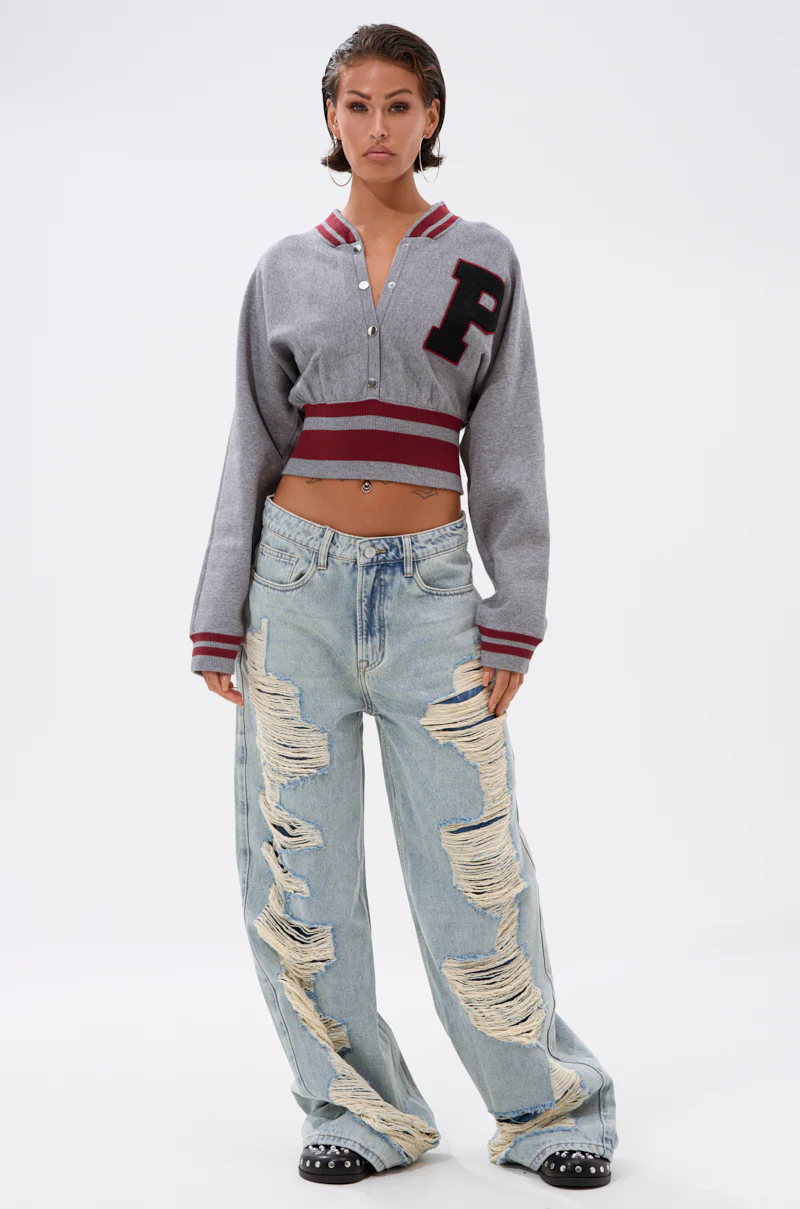 VARSITY TEAM BUTTON DOWN SWEATER IN HEATHER GREY - Image 7