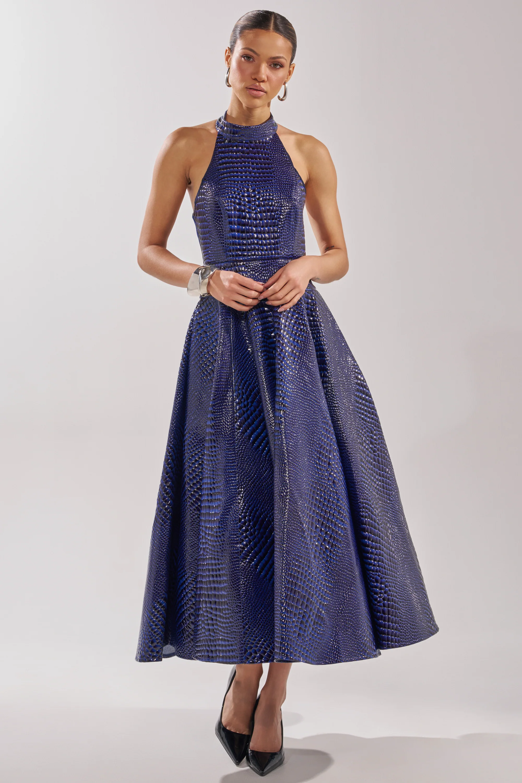 VEE FAUX LEATHER CROC MIDI DRESS - Image 2
