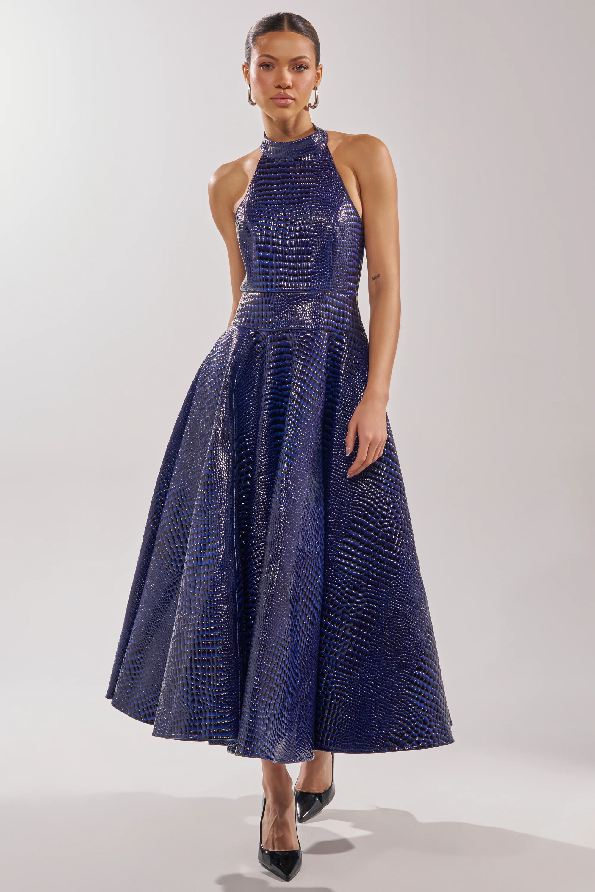 VEE FAUX LEATHER CROC MIDI DRESS - Image 3