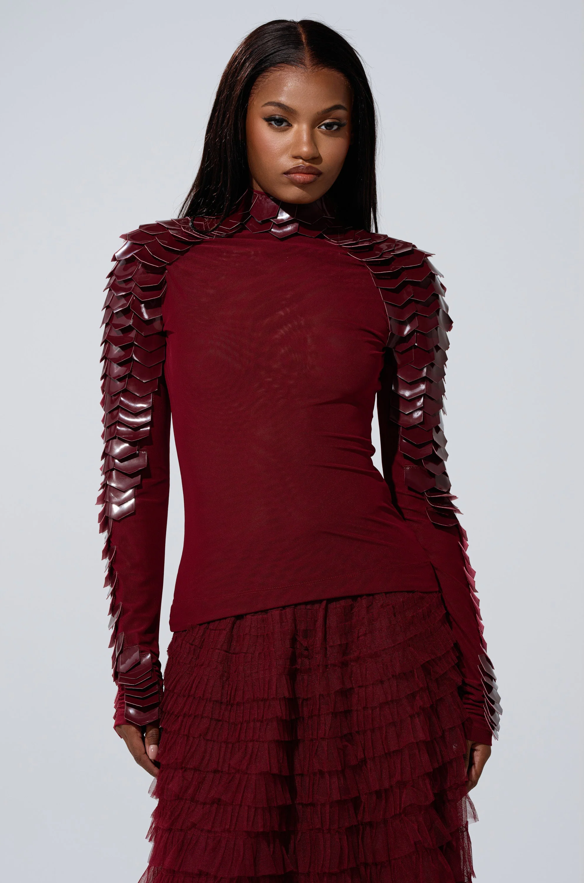 VELMA VINYL SCALE TOP IN BURGUNDY - Image 3