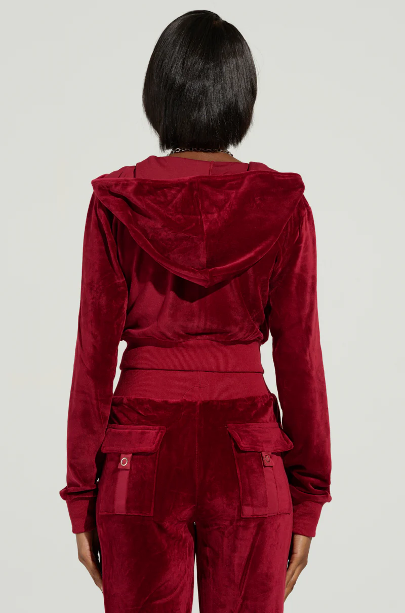 VELOUR GALORE FITTED ZIP UP IN BURGUNDY - Image 4