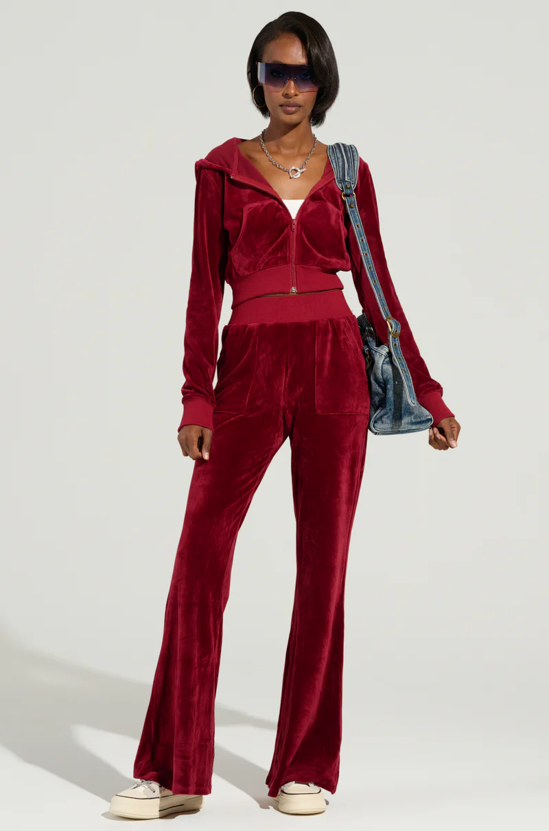 VELOUR GALORE FITTED ZIP UP IN BURGUNDY - Image 5