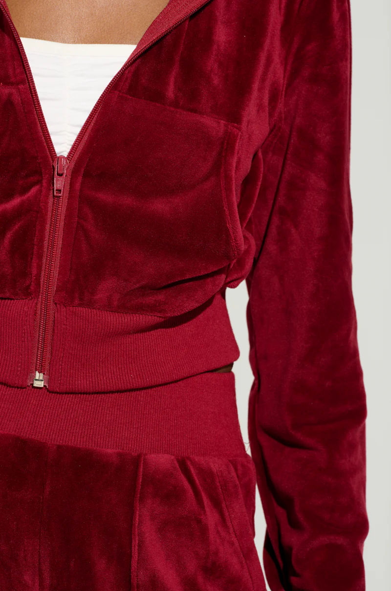 VELOUR GALORE FITTED ZIP UP IN BURGUNDY - Image 7