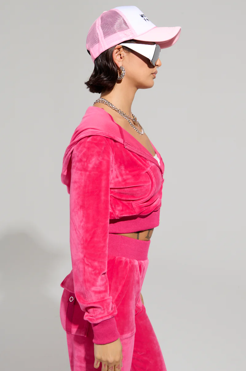 VELOUR GALORE FITTED ZIP UP IN PINK - Image 3