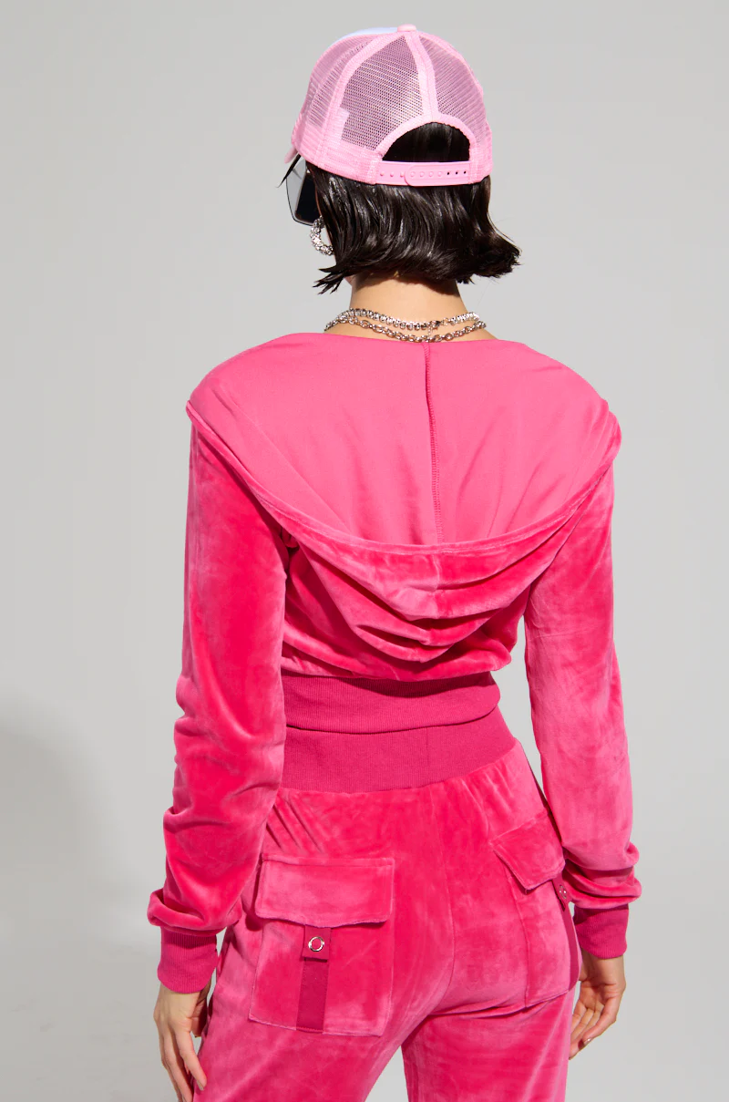 VELOUR GALORE FITTED ZIP UP IN PINK - Image 4