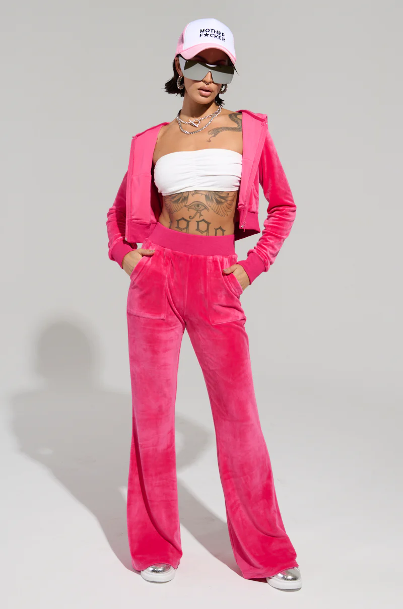 VELOUR GALORE STRAIGHT LEG JOGGER IN PINK - Image 2